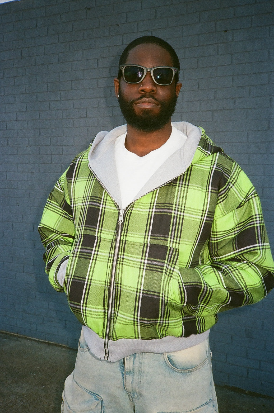 Flannel Reversible Hoodie - Green/Gray