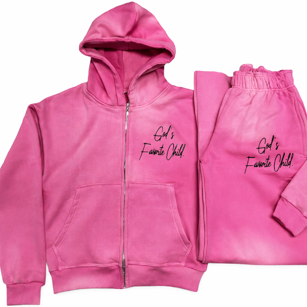 God’s Favorite Child Zip Hoodie & Sweatpants Set – Pink